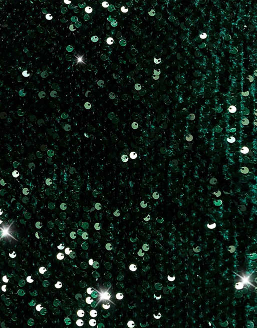 Goddiva Sequin & velvet off the shoulder wrap maxi dress in emeraldgreen, 4 of 4