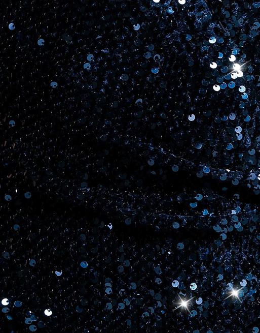 Goddiva Sequin & velvet v neck cross back maxi dress in navy, 4 of 4