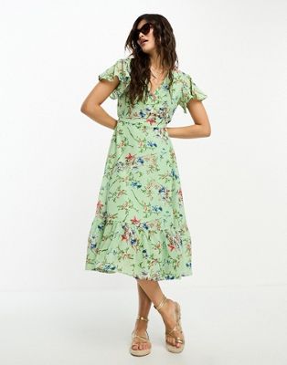 Goddiva short sleeve tea dress in mint floral