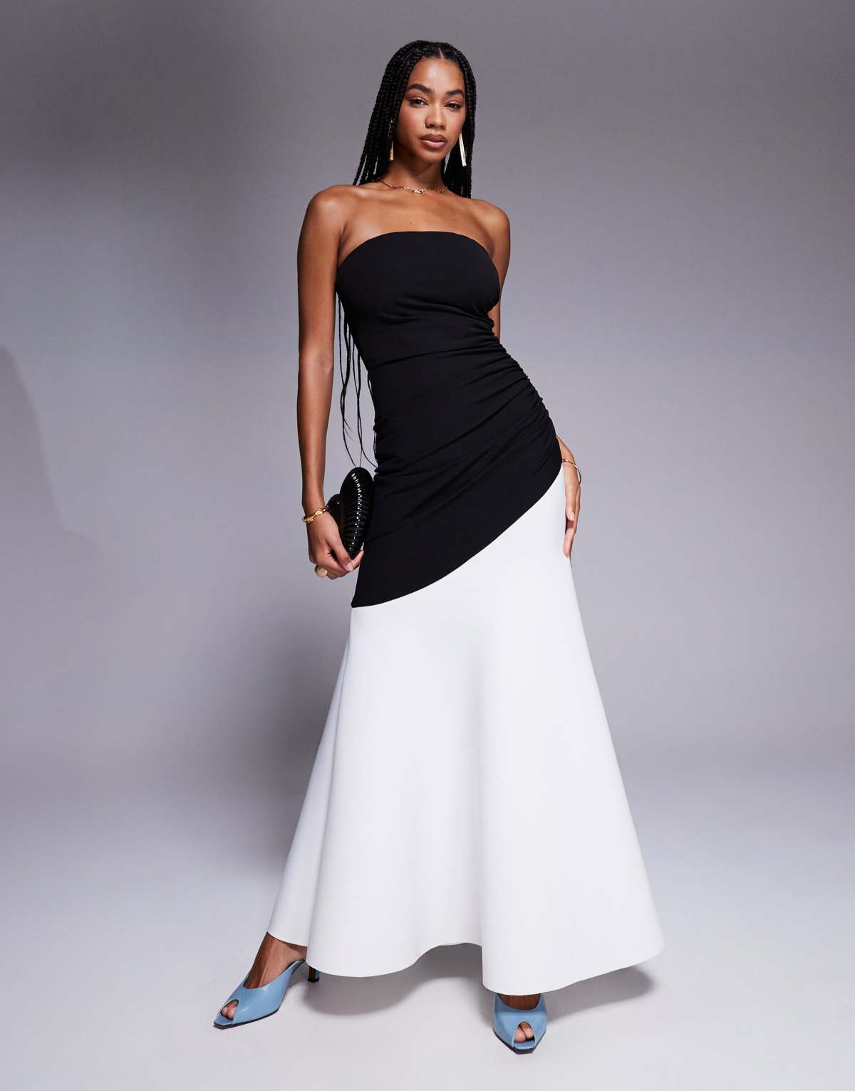 Goddiva Sleeveless mermaid hem monochrome contrast maxi dress in blackcream