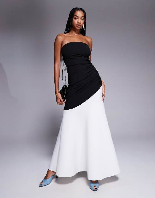 Goddiva Sleeveless mermaid hem monochrome contrast maxi dress in blackcream