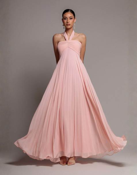 Goddiva Sleeveless pleated chiffon multiway scarf maxi dress in blush - view 1