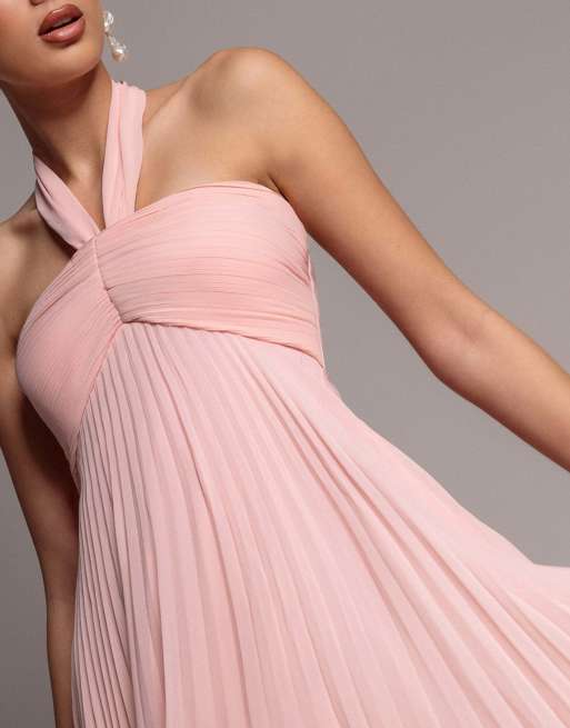Goddiva Sleeveless pleated chiffon multiway scarf maxi dress in blush, 3 of 4