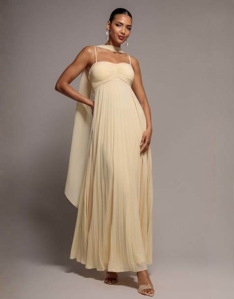 Goddiva Sleeveless pleated chiffon multiway scarf maxi dress in butteryellow - view 1