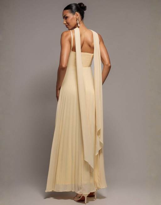 Goddiva Sleeveless pleated chiffon multiway scarf maxi dress in butteryellow, 2 of 4