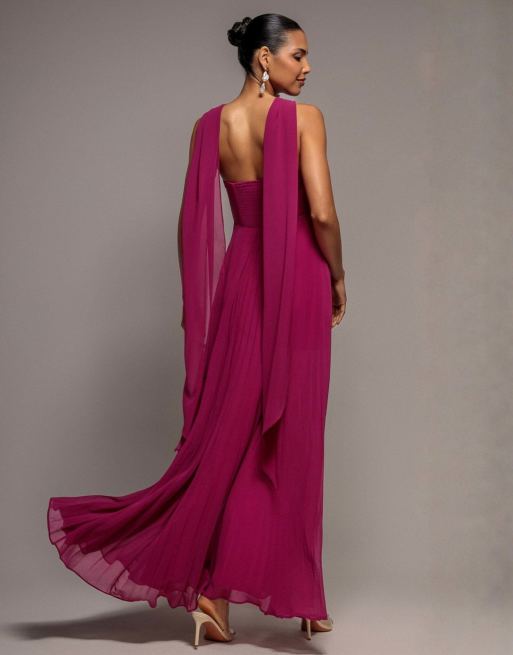 Goddiva Sleeveless pleated chiffon multiway scarf maxi dress in magenta, 2 of 4