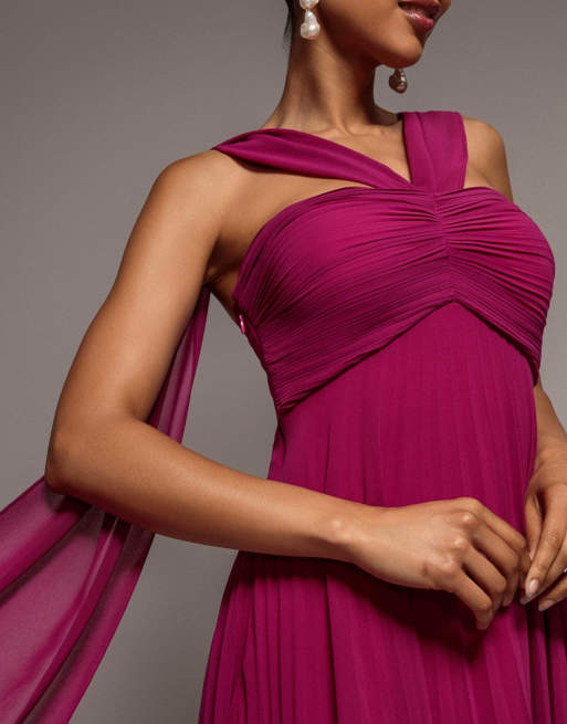 Goddiva Sleeveless pleated chiffon multiway scarf maxi dress in magenta, 3 of 4