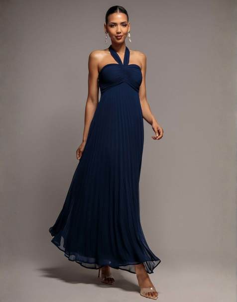 Goddiva Sleeveless pleated chiffon multiway scarf maxi dress in navy - view 1