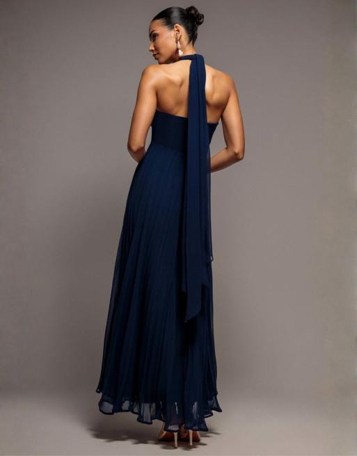 Goddiva Sleeveless pleated chiffon multiway scarf maxi dress in navy, 2 of 4