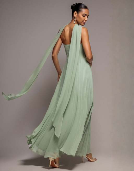 Goddiva Sleeveless pleated chiffon multiway scarf maxi dress in sagegreen, 2 of 4