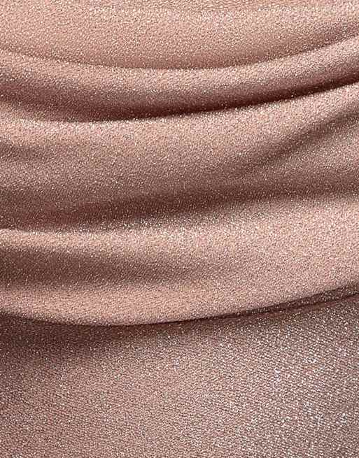 Goddiva Sparkling cowl neck off the shoulder midi dress in blush, 4 of 4