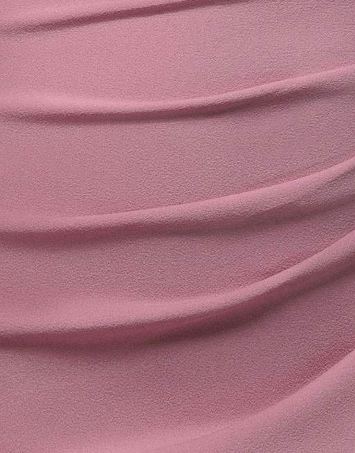 Goddiva Sparkling pleated bardot one shoulder cape maxi dress in pink, 4 of 4