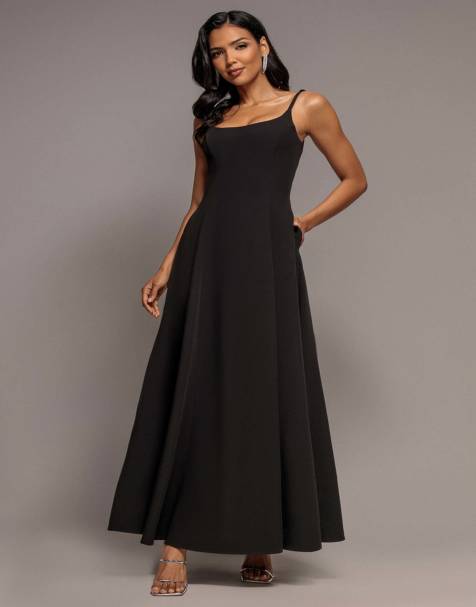 Goddiva Strapless fit & flare a line maxi dress in black