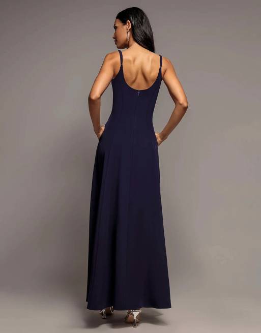 Goddiva Strapless fit & flare a line maxi dress in navy, 2 of 4