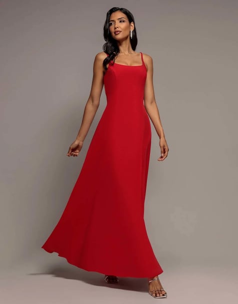 Goddiva Strapless fit & flare a line maxi dress in red