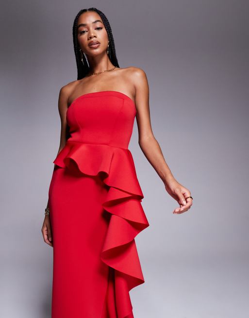red strapless peplum dress Strapless Wool Silk Peplum Midi Dress in Red  Roland Mouret