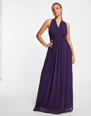 Goddiva tie waist maxi dress in purple