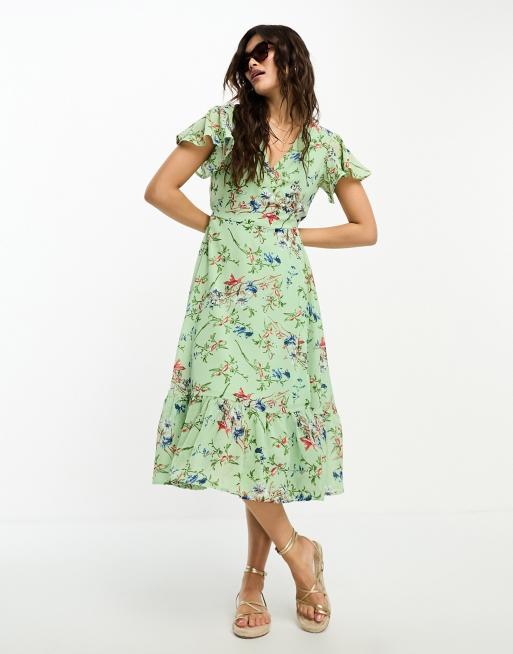 Goddiva - Vestito da giorno a maniche corte color menta a fiori