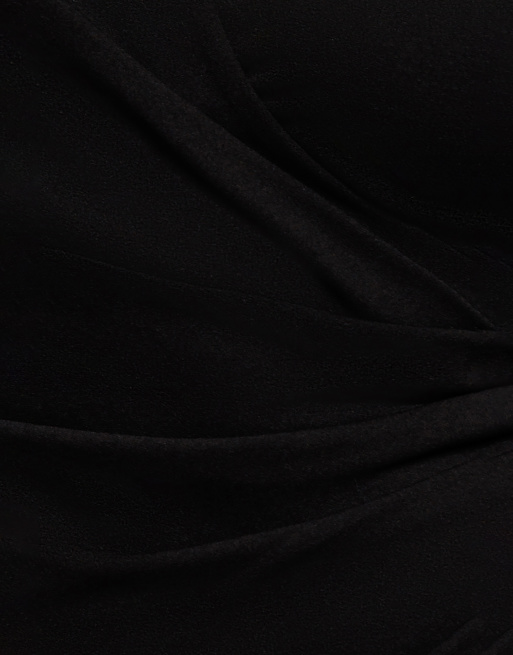 Goddiva - Vestito lungo avvolgente in pizzo e tessuto effetto scuba nero, 4 di 4