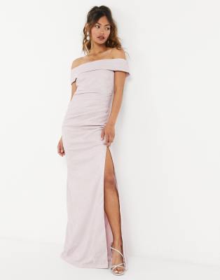 Goddiva Vestito Lungo Stile Bardot Rosa Gabinetecivil Al