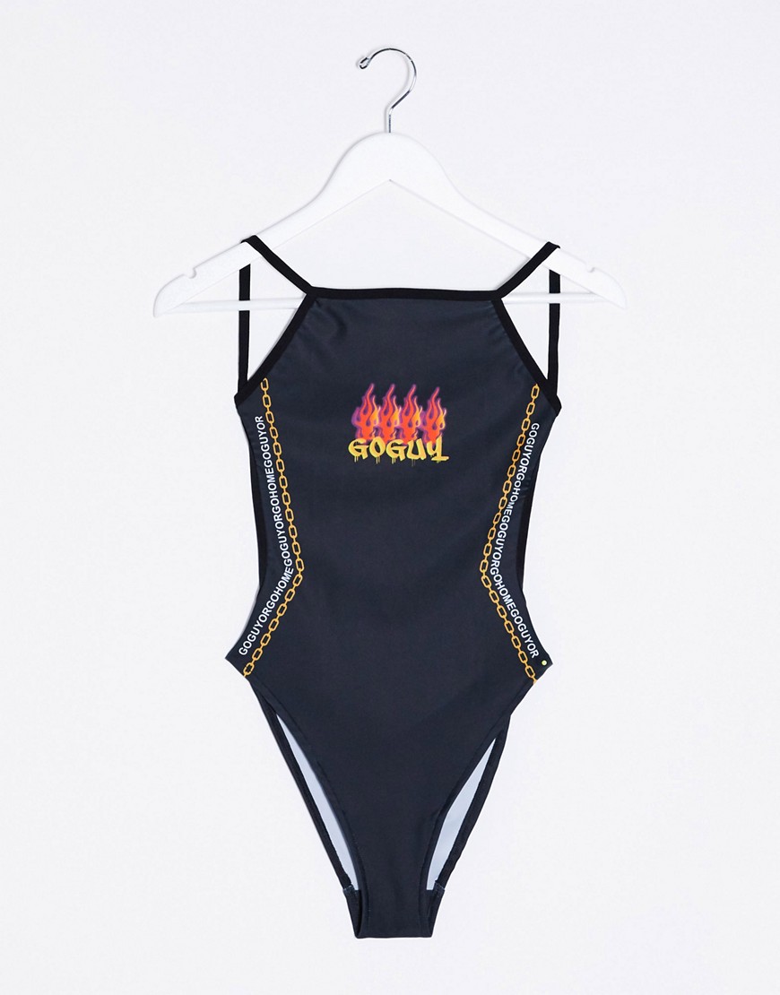 GOGUY backless body with flame logo-Black