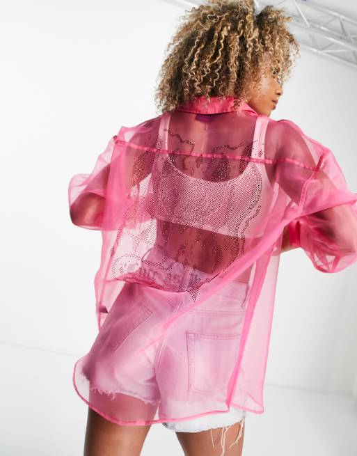GoGuy - Chemise de festival transparente oversize avec motif Cute As Hell en strass au dos