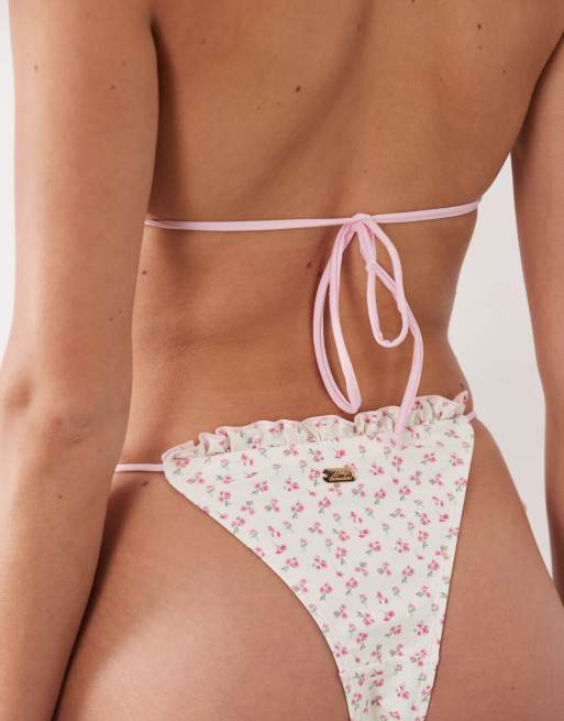 Going Somewhere - Cremehvid trekantsbikinitop med småblomstret print, 3 af 5