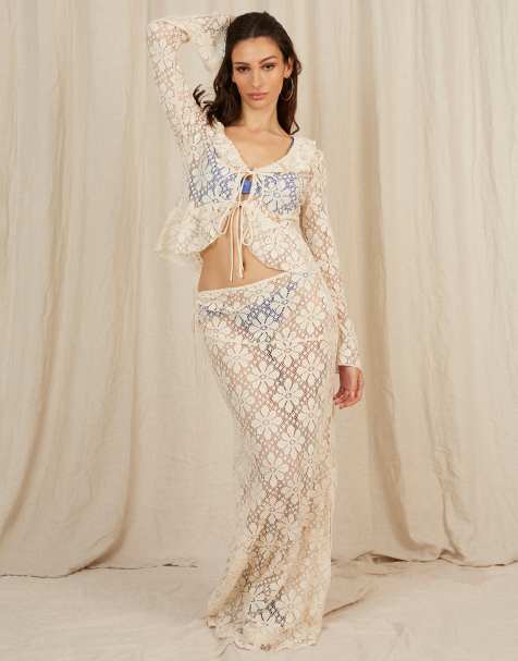 Going Somewhere Crochet maxi skirt in cream - view 1