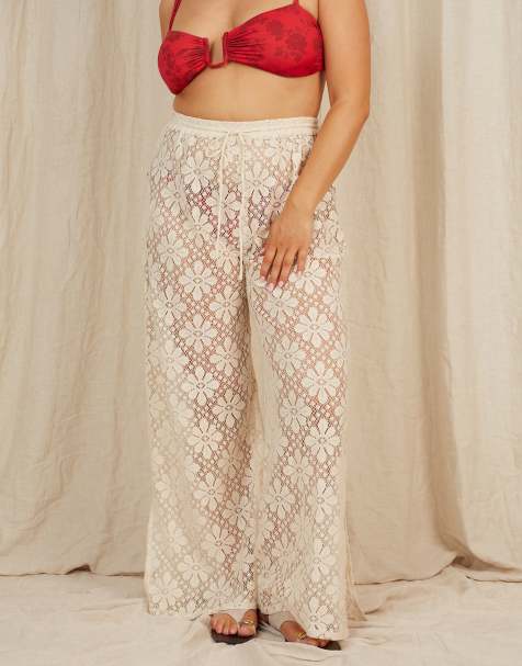Going Somewhere Floral crochet trousers in cream - view 1