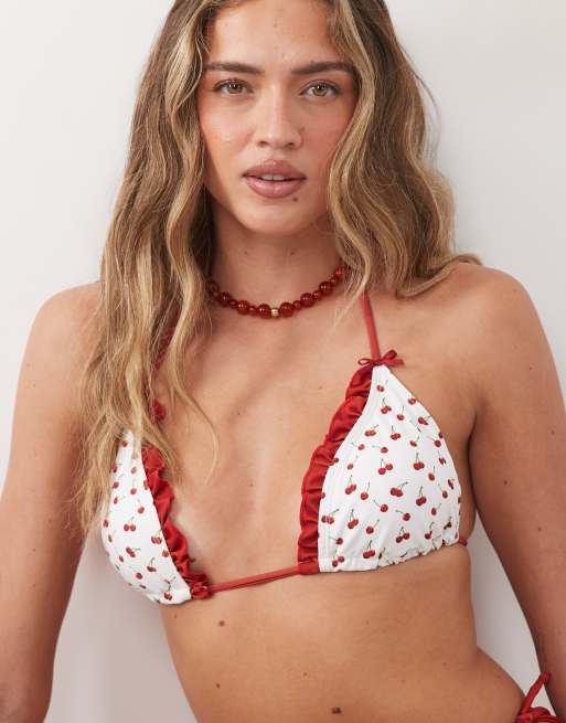 Going Somewhere - Haut de bikini triangle à imprimé cerises - Blanc, 4 de 5