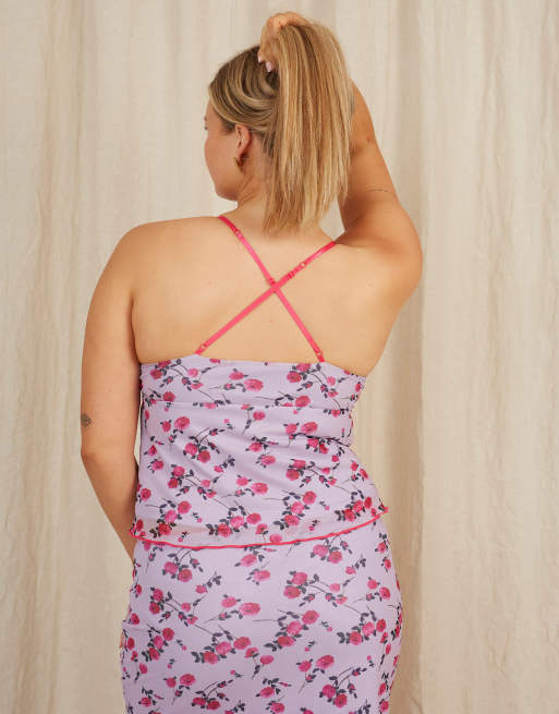 Going Somewhere Mesh camisole top with lace trim in lilac, 2 of 4
