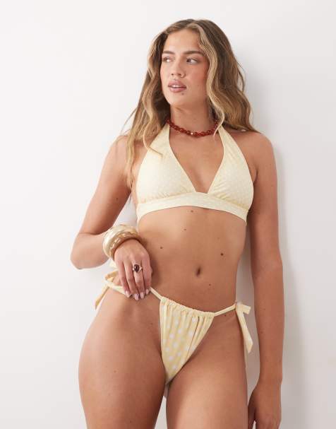 Going Somewhere – Seitlich gebundene Bikinihose in Zitronengelb mit Polka Dots - view 1