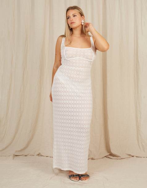 Going Somewhere Stretch lace maxi dress in cream - view 1