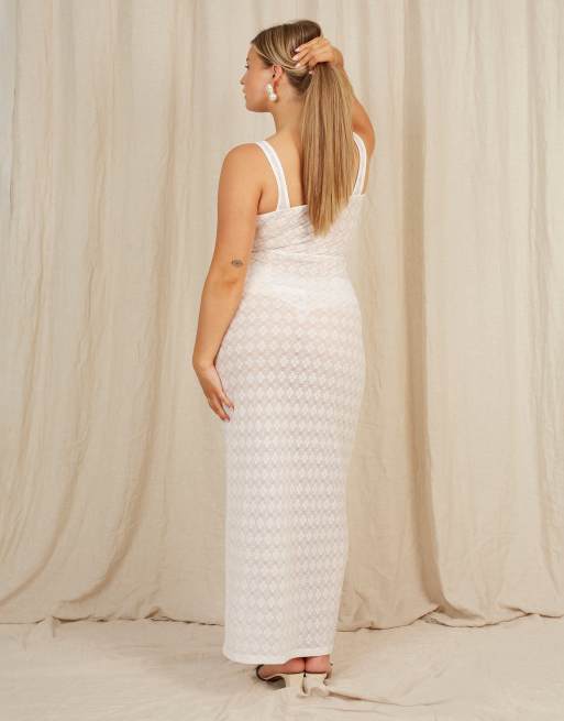 Going Somewhere Stretch lace maxi dress in cream, 2 of 4