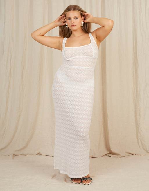 Going Somewhere Stretch lace maxi dress in cream, 4 of 4