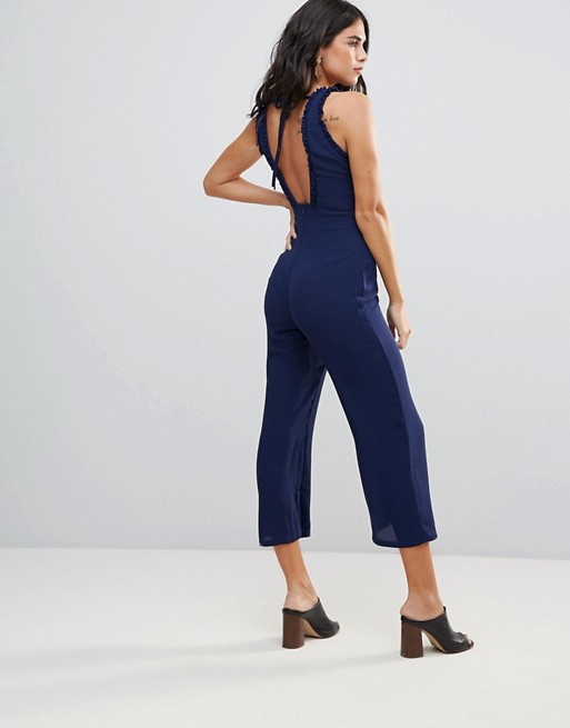 Goldie Chiffon Midi Length Jumpsuit With Frill Detail And Back Tie | ASOS