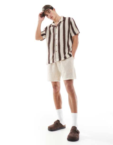 Goldsboro revere shirt in brown and white