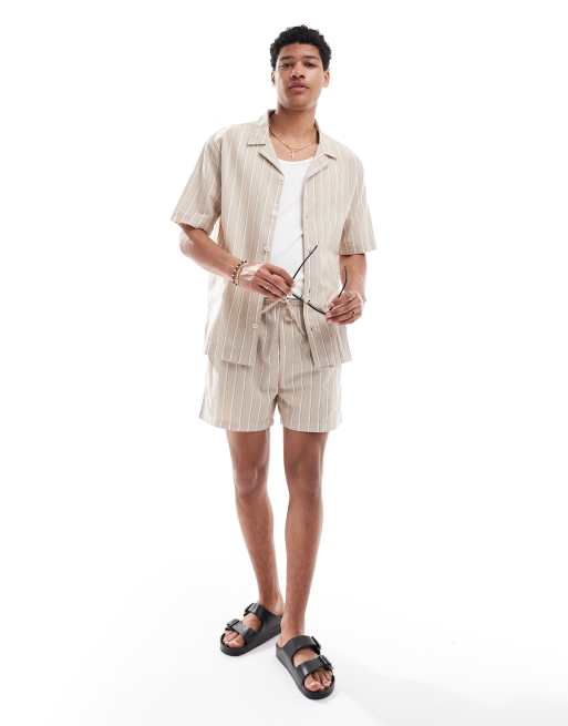 Goldsboro - Camicia bianca a righe color pietra con rever