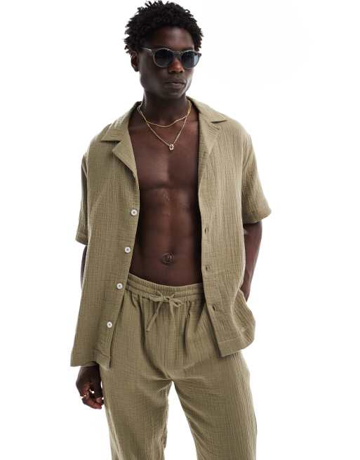 Goldsboro - Camicia da mare oliva con rever