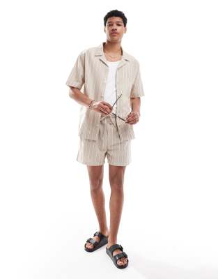 Goldsboro camp collar striped shirt in white and stone - view 1