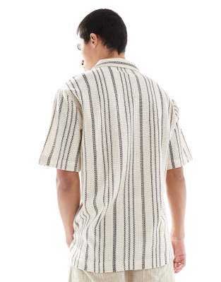 GOLDSBORO CAMP COLLAR TEXTURED STRIPED SHIRT 