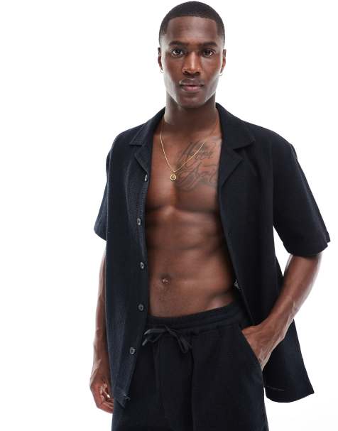 Goldsboro - Chemise de plage en tissu gaufré avec col à revers - Noir - view 1