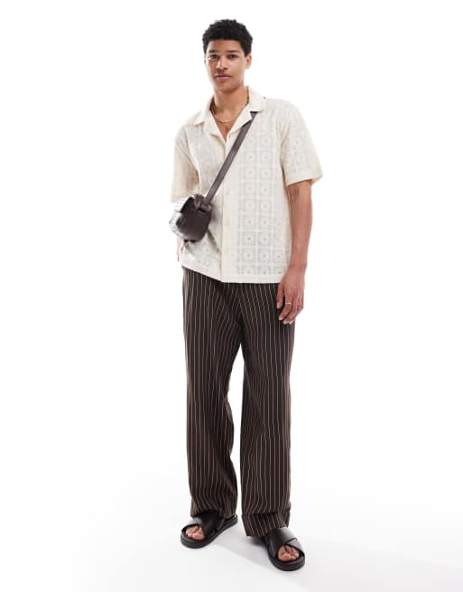 Goldsboro crochet motif resort shirt in stone
