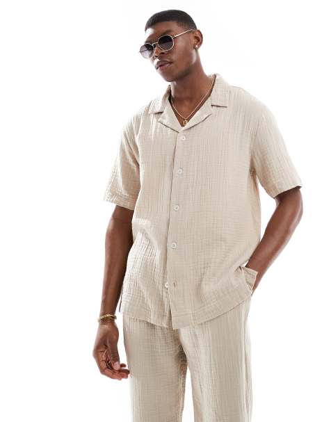 Goldsboro pocketed revere shirt in stone