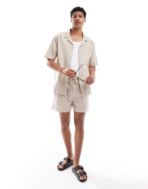 Goldsboro revere stripe shirt in white and stone