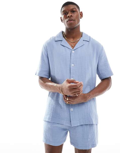 Goldsboro pocketed revere shirt in blue