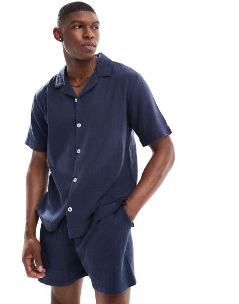 Goldsboro pocketed camp collar beach shirt in navy - view 1