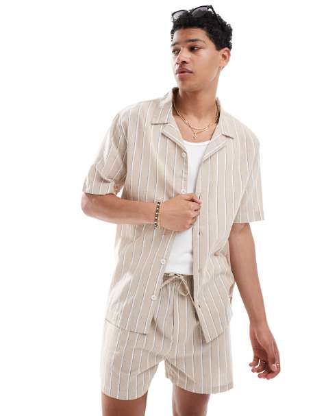 Goldsboro resort stripe beach co-ord in white and stone - view 1