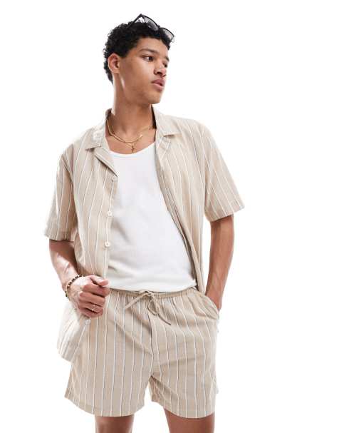 Goldsboro resort stripe shorts in white and stone - view 1