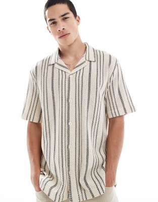 Goldsboro Goldsboro revere textured stripe shirt in multi